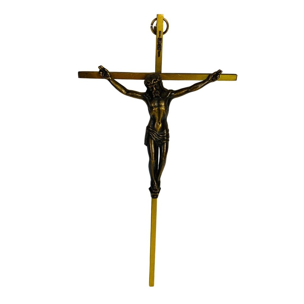 Religious VTG Brass Crucifix Wall Hanging Jesus on Cross 10” Christian Gift